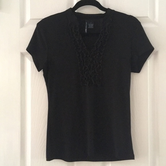 Saint Tropez West Tops - Black Short Sleeve Ruffle Tuxedo Blouse Size S